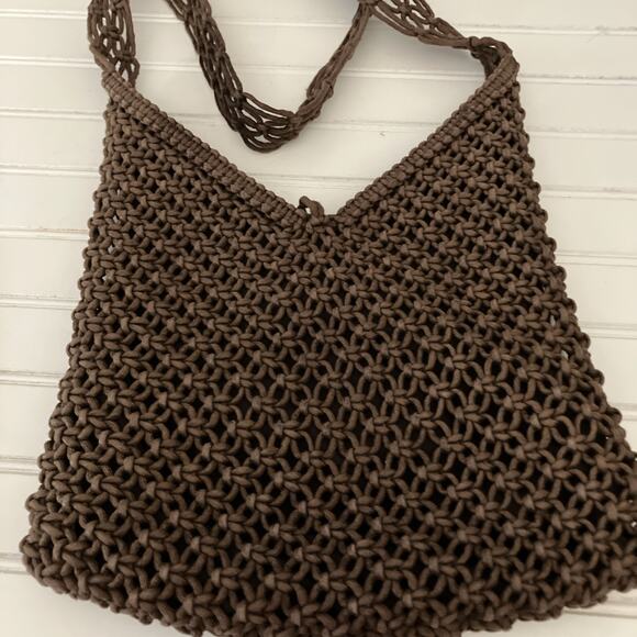 Old NAVY Macrame Shoulder Bag Brown Boho Hippy Festival - Picture 3 of 7